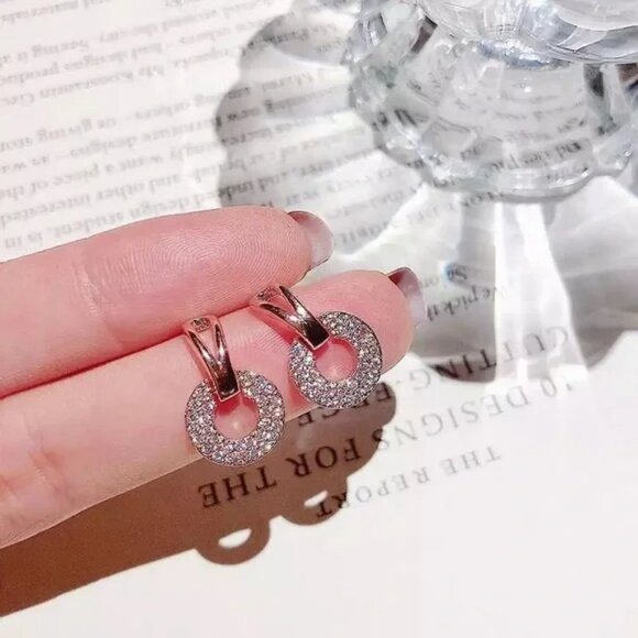 “Trinity” Diamond Hoop Elegant Gold Circle Engagement/Wedding/Gift Earrings - Picture 10 of 10